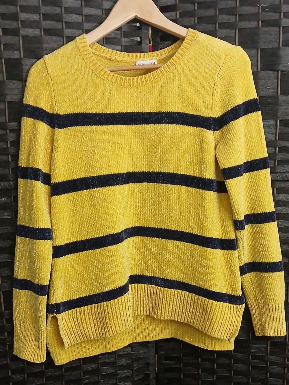 Maison Jules Yellow Navy Striped Crewneck Women's Sweater SZ S